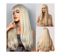 Wig for Women Long Natural Wavy Wigs for Women, 24 inch Platinum Blonde Wig with Bangs Synthetic Heat Resistant Wig for Daily Party Cosplay Wig