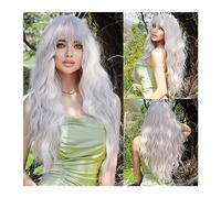 Wig for Women Long Wavy White Wig for Women Daily Party Natural Synthetic Platinum Wigs with Fluffy Bangs Sold Lolita Wigs Heat Resistant Wig