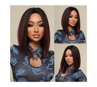 Wig for Women Middle Part Cosplay Natural Hair Wig Heat Resistant Black Wine Red Synthetic Wigs for Women Medium Length Straight Wig Natural Hair Wig,LC2054-1