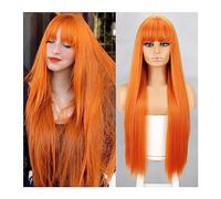 Wig for Women Orange Synthetic Wigs Long Straight Wigs With Bangs For Women Pink Red Cosplay Party Daily Use Natural Hair Wig
