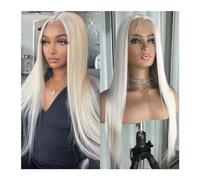 Wig for Women Pre Plucked Blonde Colored Highlight Blonde Platinum Straight Lace Front Wig Synthetic Hair for Women Glueless Lace Frontal Wig Natural Hair Wig(Platinum silver)