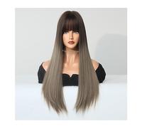 Wig for Women Resistant Party Daily Use Female Fake Hair Black Grey Long Straight Wig for Women Natural Synthetic Wigs with Bangs Heat Natural Hair Wig,MW9045-1