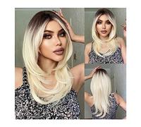 Wig for Women Synthetic Wigs Long Straight Platinum Blonde Ombre Wigs with Bangs for Women Daily Cosplay Party Layered Hair Wig Heat Resistant Wig
