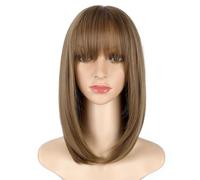 Wig For Women Wigs Women's Short Straight Hair Simulated High Temperature Synthetic Wigs Medium And Long Natural Clavicle Hair Air Bangs Wig Set Deep Wave Lace Front Wigs Human Hair(B)