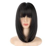 Wig For Women Wigs Women's Short Straight Hair Simulated High Temperature Synthetic Wigs Medium And Long Natural Clavicle Hair Air Bangs Wig Set Deep Wave Lace Front Wigs Human Hair(C)