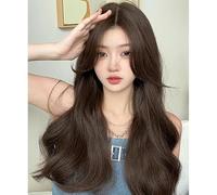 Wig For Women With Cold Brown Long Curly Hair, Natural And Realistic Hand-Woven Middle-Parted Lace Seamless Full Headgear