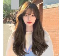 Wig For Women With Long Hair, Full Headband, Artificial Hair, Natural Wavy Curly Hair Wig Set, Cool Brown 60Cm