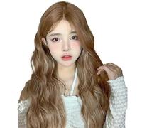 Wig For Women With Water Ripples, Long Curly Hair, Lace Front Full Headband, Highlighted Linen Brown