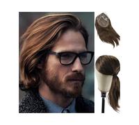 Wig French Lace Front Mens Toupee Fine Mono and PU Base 12" Long Human Hair Replacement System