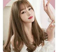 Wig, Full Head Coverage with Side Bangs, Realistic Micro Curly Hairpiece, Pear Blossom Hairstyle, Air Edge Design,Human hair wig(Light brown)