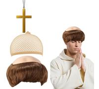 Wig, Funny Wigs for Men, 3-Piece Monk Costume Wig Set for Role Play, Halloween Party, Themed Events, Cosplay Accessory