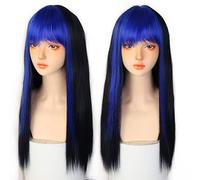 Wig Golden Bangs Dyed Long Straight Hair Wig Women Natural Gradient Color Heat-Resistant Synthetic Wig Grey Wigs For Women (#1 24 Inch)