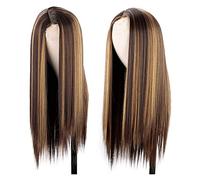 Wig Gradient Straight Hair 26" Long Wig Honey Golden Brown Gold, Synthetic Cosplay Wig For Ladies Grey Wigs For Women (1 26 Inch)
