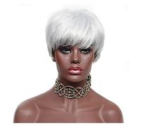 Wig Grey Wig For Black Women, Synthetic High Temperature Fiber Short Wigs Oblique Bangs Natural Cute Synthetic Straight Wigs For Daily Party Halloween Cosplay Grey Wigs For Women