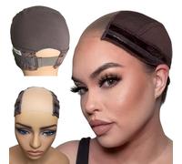 Wig Grip Cap, Adjustable Wide Tip, Silicone Grip, Wig Comb Slats Keeps Your Wig Comfortably in Place (Brown, Small/Medium)