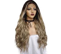 Wig Half Hand Woven Linen Front Lace European and Chemical Fiber High Temperature Silk Wig Gradient Long Curly Hair Can Not Be Dyed (20 Inches)