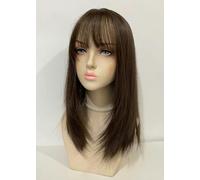 Wig Hand-Woven Front Lace Wig Female Clavicle Cold Brown Air Bangs 43Cm