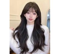 Wig Hand-Woven Front Lace Wig For Women Black Brown Big Wavy Air Bangs 65-70Cm