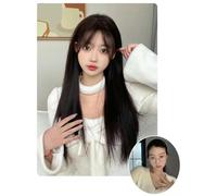 Wig Hand-Woven Front Lace Wig For Women Black Brown Long Straight Hair Air Bangs 60-65Cm