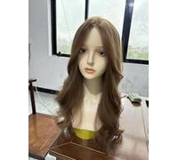 Wig Hand-Woven Front Lace Wig For Women Linen Brown Big Wavy Eight-Character Bangs 55-60Cm