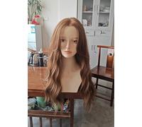 Wig Hand-Woven Front Lace Wig For Women Linen Brown Water Ripple Curly Eight-Character Bangs 60-65Cm