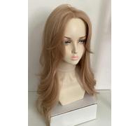 Wig Hand-Woven Front Lace Wig For Women Milk Tea Gold Big Wavy Eight-Character Bangs 65-70Cm