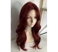 Wig Hand-Woven Front Lace Wig For Women Raspberry Red Big Wavy Eight-Character Bangs 65-70Cm