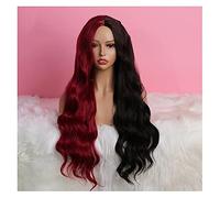 Wig Heat Resisstant Synthetic Wig Long Body Wavy Half Red Half Black Non-Lace Wig Cosplay Synthetic Wigs For Black Women Grey Wigs For Women (Onecolor 22 Inch)