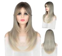 Wig High Temperature Chemical Fiber Wig, Women's Long Straight Hair, Middle Parted Bangs Wig, Full Hair Set Wigs Daily Wigs(B)