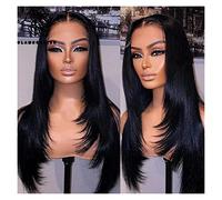 Wig Inner Buckle Straight Lace Front Human Hair Wigs 180 Density Layered Wig Human Hair for Black Women Pre Plucked Black Soft and Natural Wig,22 Inch-Side Part Lace Wig