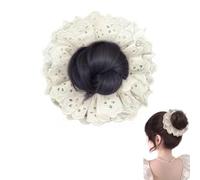 Wig Lace Meatball Head, Women's Hairbands Hair Accessories, Double Layer Lace Hair Scrunchies, Elastic Wig Bun Holder, Donut Hairpieces Scrunchies, Messy Sweet Bun Hair Piece (Natural black-A)
