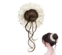 Wig Lace Meatball Head, Women's Hairbands Hair Accessories, Double Layer Lace Hair Scrunchies, Elastic Wig Bun Holder, Donut Hairpieces Scrunchies, Messy Sweet Bun Hair Piece (Light brown-B)