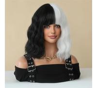 Wig, Ladies black and white wave curls (with bangs) Devil wig for women