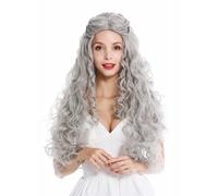 Wig Ladies Carnival Long Braided Centre Parting Grey Hippie Wavy 91323
