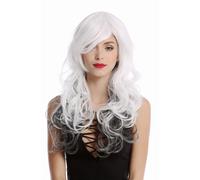 Wig Ladies Diva Long White + Black Wavy Layered Parting