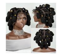 Wig Ladies full lace short chemical fiber braid head set lace braid wig(Black)