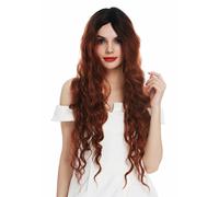 Wig Ladies Lace-Front 85 Long Voluminous Curly Ombre Black Red Copper