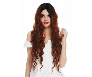 Wig Ladies Lace-Front 85 Long Voluminous Curly Ombre Black Red Copper