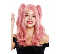 Wig Ladies Woman Cosplay Long 2 Removable Braids Wavy Gothic Lolita Pink