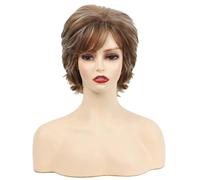 wig Light brown dyed short layered broken hair wig for ladies, neat and fluffy Wigs