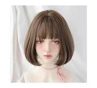 Wig Linen Color Bob Short Straight Synthetic Wigs with Bangs Women Lolita Cosplay Matilda Natural Supple Daily Wear Hair Accessories Wigs for Women