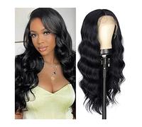Wig Long Black Wig For Women Natural Body Wave Lace Wig Pre Plucked Hairline Middle Part Curly Wigs Heat Resistant Synthetic Wigs For Daily Party Use Grey Wigs For Women (24 Inch 13X1 T Part Lace Wig