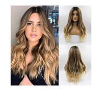 Wig Long Ombre Dark Brown Blonde Wigs Wavy Curly Synthetic Wigs Natural Middle Part Heat Resistant Wig For Women Natural Looking Ombre Wigs For Daily Use Grey Wigs For Women