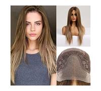 Wig Long Straight Synthetic Wig 24 Inches Brown Mixed Blonde Color Lace Front Wigs For Women 13 * 4 Brown Lace Synthetic Wigs Heat Resistant Fiber Grey Wigs For Women (24Inches 150%)