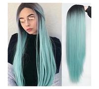 Wig Long Straight Synthetic Wig Light Blue Wigs For Women Mixed Black And Blonde Wig Middle Part Nature Hair Grey Wigs For Women (I 26 Inch)