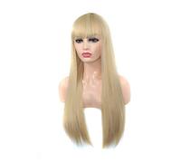 Wig Long Straight Wig Golden Yellow Wig Headgear For Women Synthetic Wig With Bangs Looking Daily Party Wear Full Wig 24 Inches Heat Resistant Fiber Hair Grey Wigs For Women