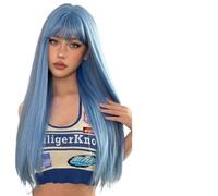 Wig Long Straight Wigs Blue Wig With Bangs Daily Hair For Women Wigs