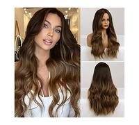 Wig Long Wavy Ombre Brown Wigs 26" Brown Curly Middle Part Natural Hair Wig For Women Synthetic Heat Resistant Fibers Wigs For Daily Party Cosplay Grey Wigs For Women