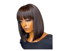 Wig Machine Made Sew in Short Wig with Bangs Human Hair Wigs Brazilian Straight wig with Bang for Women Glueless Hairwigs(16 inch,150 density)