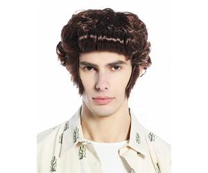 WIG ME UP - 24862-P33 Halloween Carnival Wig Men Rockabilly Rebel Quiff Sideburns 50s retro Wavy Rock'n'Roll Mahogany Brown